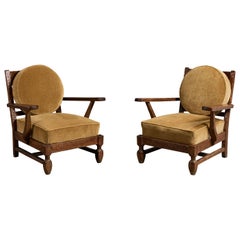 Argentine Designer, Lounge Chairs, Wood, Mohair, Argentina, 1950s