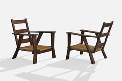 Argentine Designer, Lounge Chairs, Wood, Rush, Argentina, 1950s