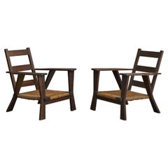 Argentine Designer, Lounge Chairs, Wood, Rush, Argentina, 1950s