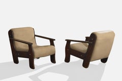 Argentine Designer, Lounge Chairs, Wood, Steel, Vinyl, Argentina, 1960s
