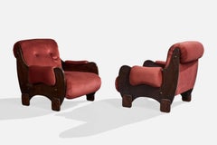 Argentine Designer, Lounge Chairs, Wood, Velvet, Argentina, 1960s