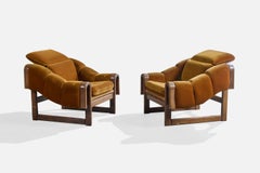 Argentine Designer, Lounge Chairs, Wood, Velvet, Argentina, 1960s