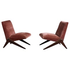 Designer argentino, poltrone, legno, velluto, Argentina, anni ’60
