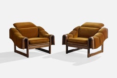 Argentine Designer, Lounge Chairs, Wood, Velvet, Argentina, 1960s