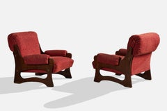 Argentine Designer, Lounge Chairs, Wood, Velvet, Argentina, 1970s