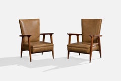 Argentine Designer, Lounge Chairs, Wood, Vinyl, Argentina, 1950s