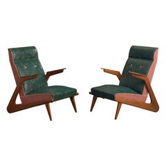 Argentinischer Designer, Lounge-Stühle, Holz, Vinyl, Argentinien, 1950er Jahre