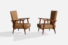 Argentine Designer, Lounge Chairs, Wood, Vinyl, Argentina, 1950s