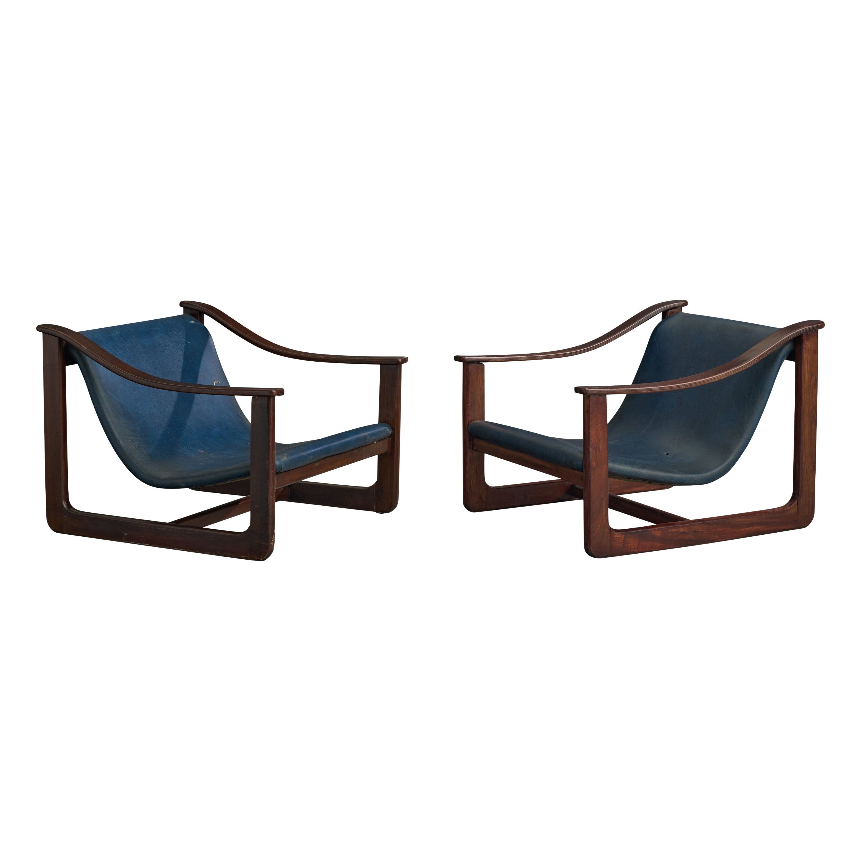 Argentine Designer, Lounge Chairs, Wood, Vinyl, Argentina, 1960s