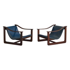 Argentinischer Designer, Lounge-Stühle, Holz, Vinyl, Argentinien, 1960er Jahre