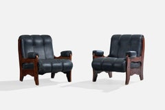 Argentinischer Designer, Lounge-Stühle, Holz, Vinyl, Argentinien, 1970er Jahre