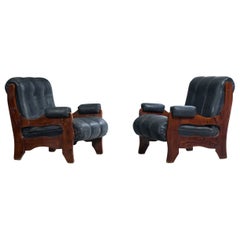 Argentinischer Designer, Lounge-Stühle, Holz, Vinyl, Argentinien, 1970er Jahre