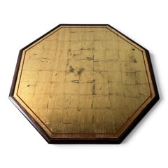 Argentine Designer Octagonal Gold Leaf Coffee Table on Carved Wood Base, 1950s