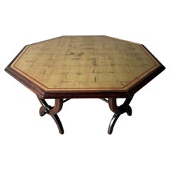 Argentine Designer Octagonal Gold Leaf Coffee Table on Carved Wood Base, 1950s