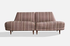 Designer argentin, canapé modulable, tissu, bois, laiton, Argentine, années 1950