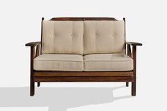 Argentine Designer, Settee, Oak, Fabric, Argentina, 1960s