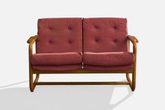 Argentine Designer, Settee, Wood, Fabric, Argentina, 1970s