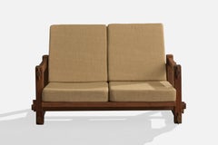 Argentine Designer, Settee, Wood, Fabric, Argentina, 1970s