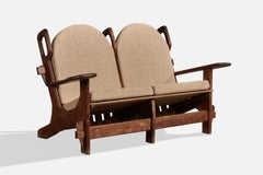 Argentine Designer, Settee, Wood, Fabric, Argentina, 1970s