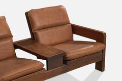 Argentine Designer, Settee, Wood, Leather, Argentina, 1970s