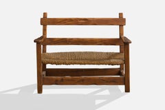 Argentine Designer, Settee, Wood, Rush, Argentina, 1950s