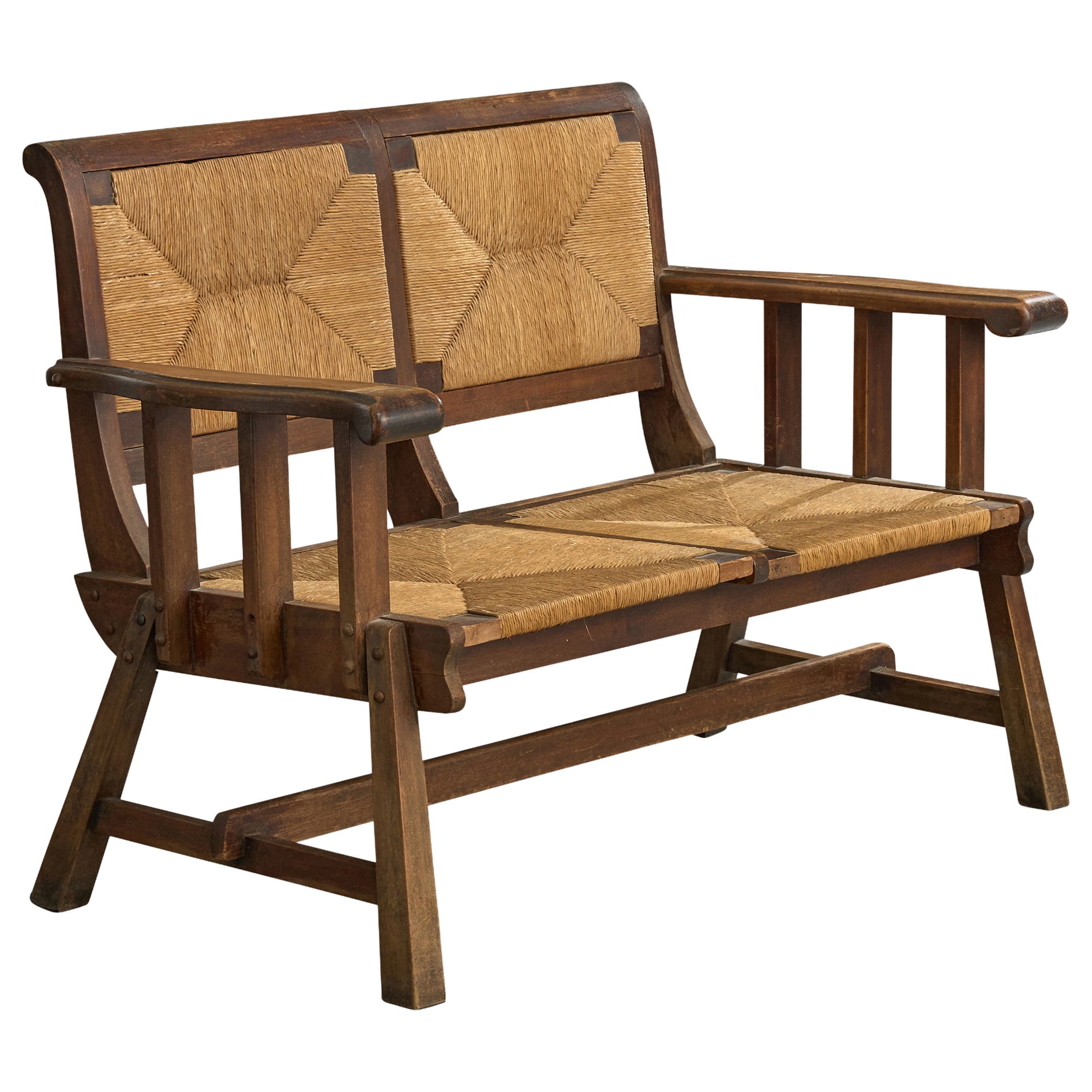 Argentine Designer, Settee, Wood, Rush, Argentina, 1970s