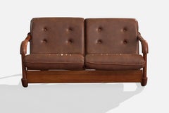Argentine Designer, Settee, Wood, Vinyl, Argentina, 1970s