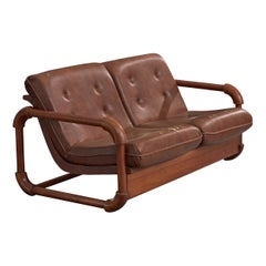 Argentine Designer, Settee, Wood, Vinyl, Argentina, 1970s