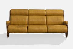 Argentinischer Designer, Sofa, Holz, Messing, Leder, Argentinien, 1960er Jahre