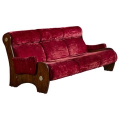 Argentine Designer, Sofa, Wood, Metal, Velvet, Argentina, 1960s