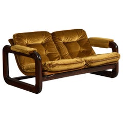 Argentine Designer, Sofa, Wood, Velvet, Argentina, 1970s