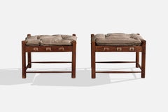 Argentine Designer, Stools, Wood, Leather, Fabric, Argentina, 1950s