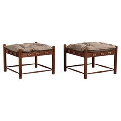Argentine Designer, Stools, Wood, Leather, Fabric, Argentina, 1950s