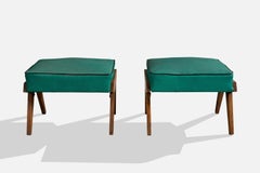 Argentine Designer, Stools, Wood, Vinyl, Argentina, 1950s