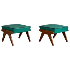 Argentine Designer, Stools, Wood, Vinyl, Argentina, 1950s