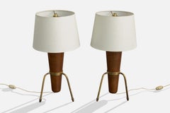 Argentinischer Designer, Tischlampen, Messing, Holz, Argentinien, 1950er Jahre