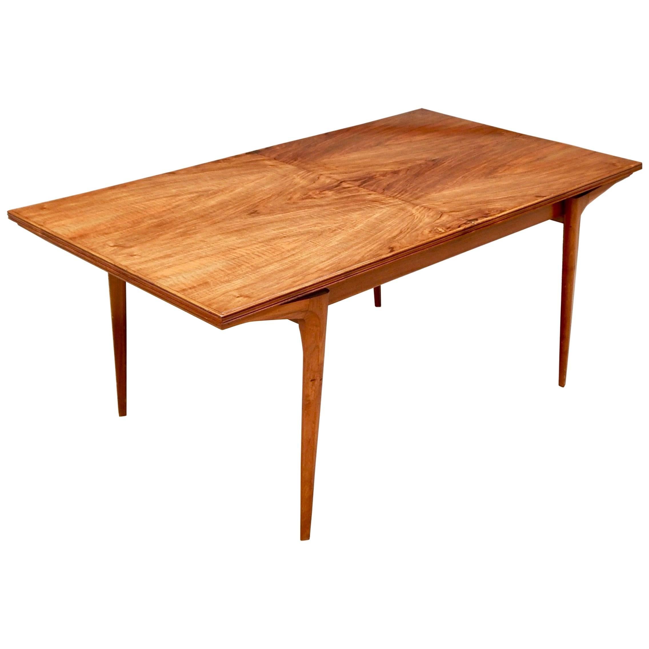 Argentine Mid-Century Modern Extendable Dining Table in Highly Figured Walnut