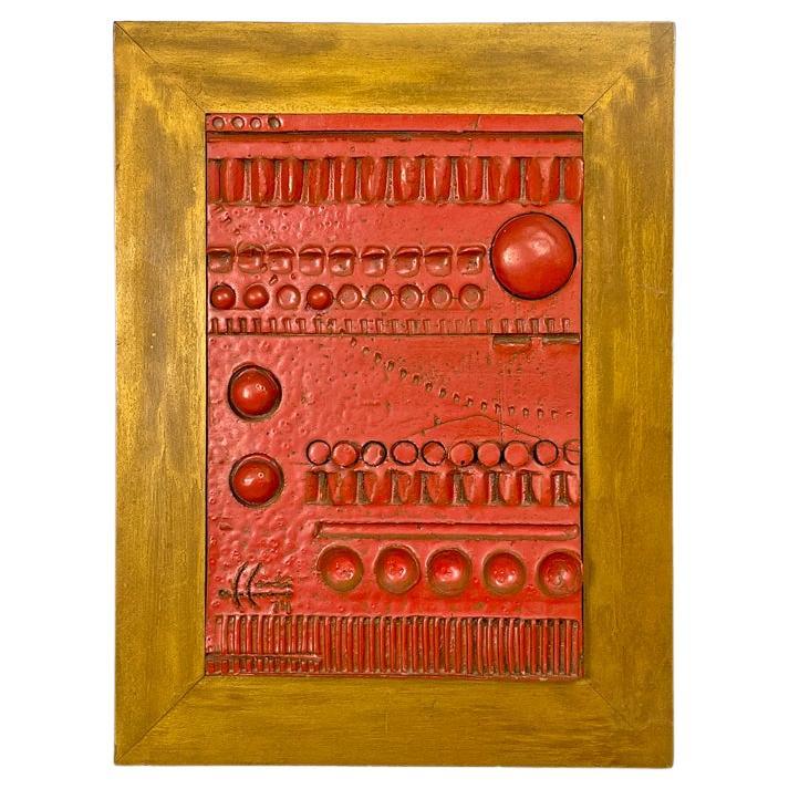 Scultura moderna argentina in ceramica rossa e legno dorato di Carlos Carlè 1974 in vendita