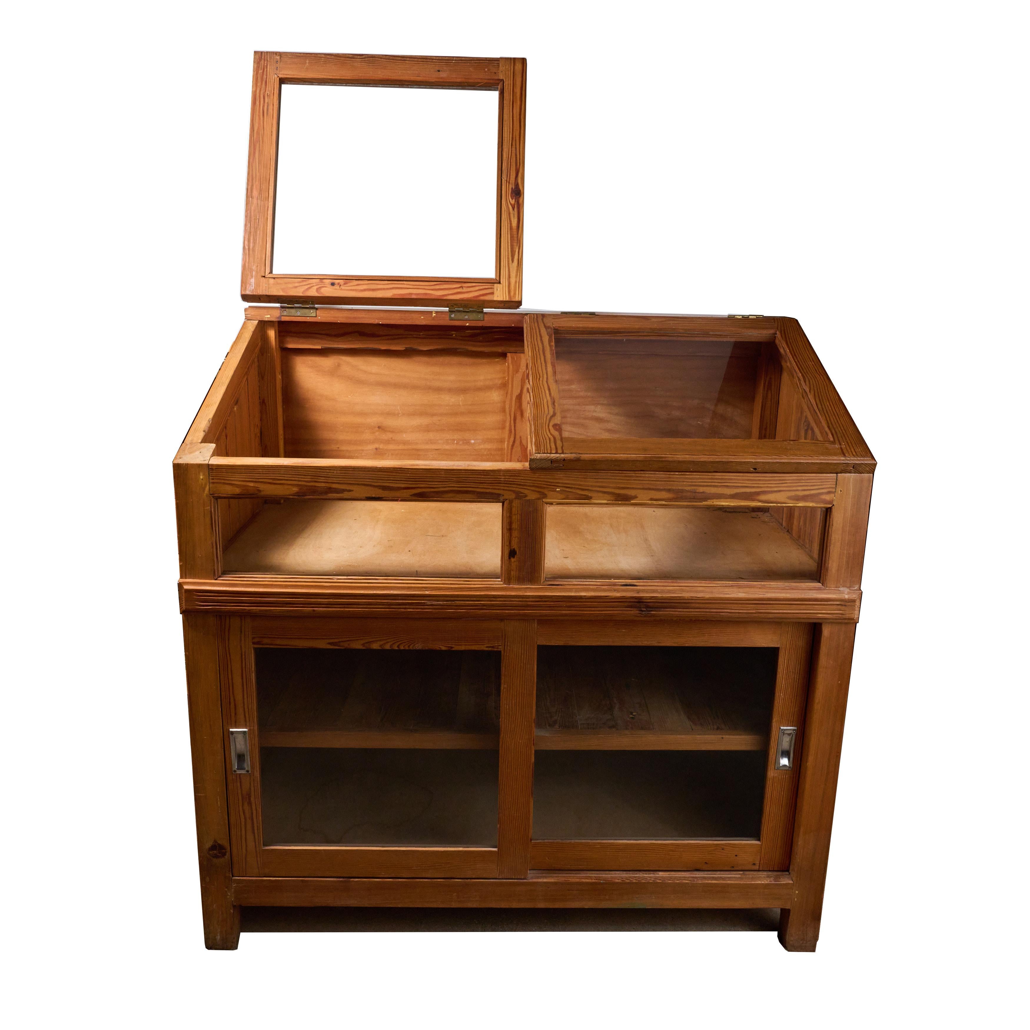 Early 20th Century Argentine Pitch Pine and Glass Display Case For Sale
