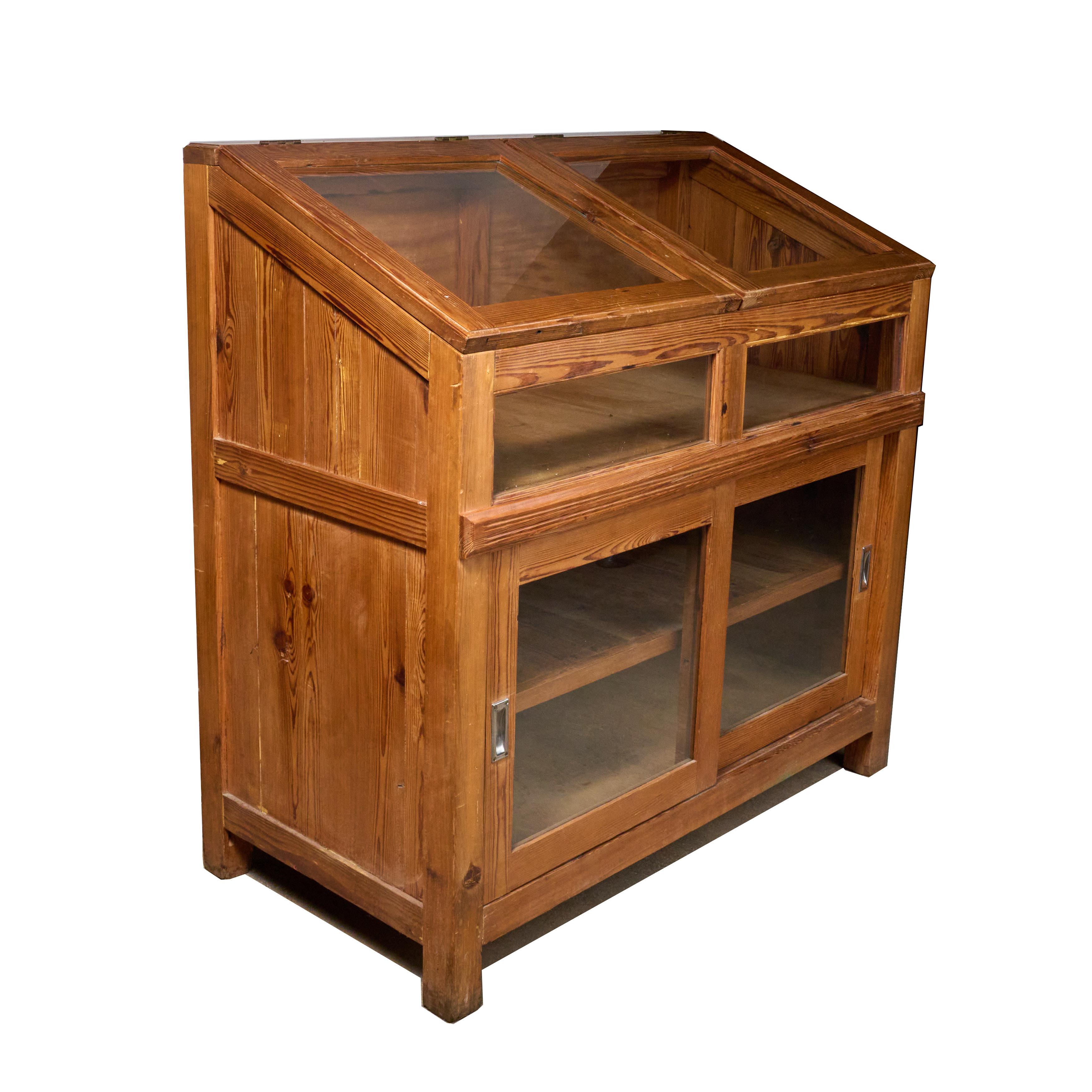 Brass Argentine Pitch Pine and Glass Display Case For Sale