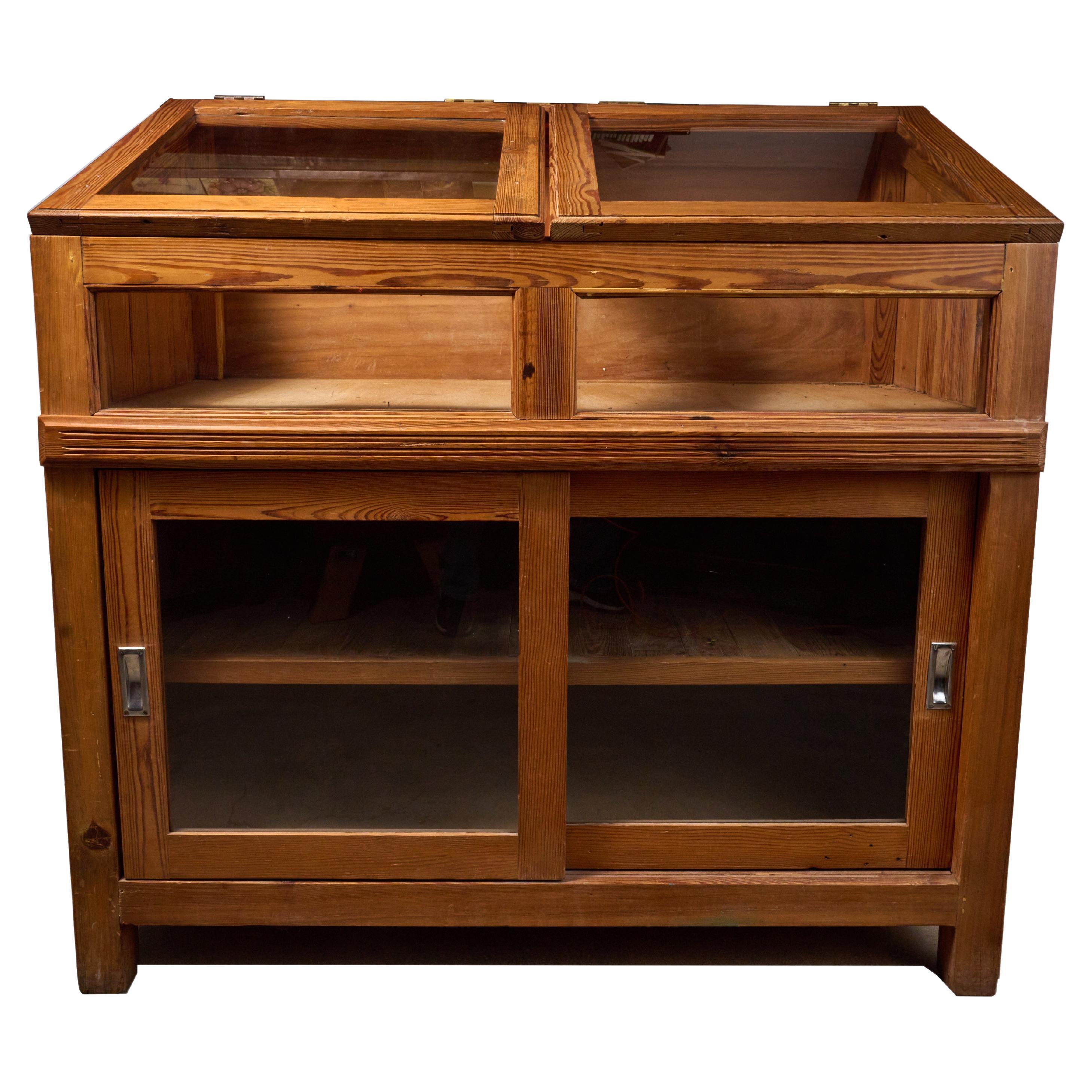 Argentine Pitch Pine and Glass Display Case For Sale