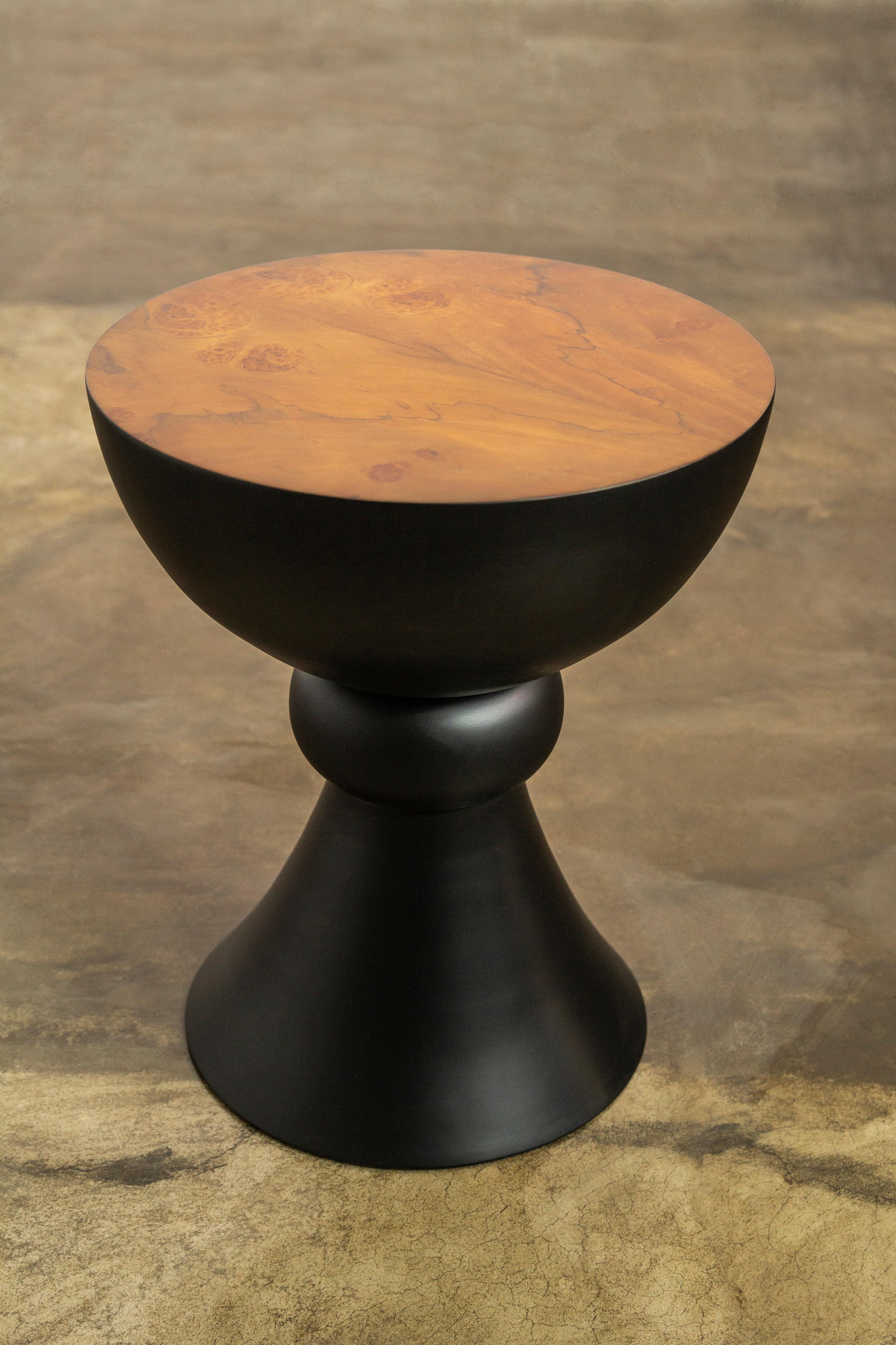 Modern Turned Sculptural Walnut Burl Occasional Side Table from Costantini, Caliz For Sale