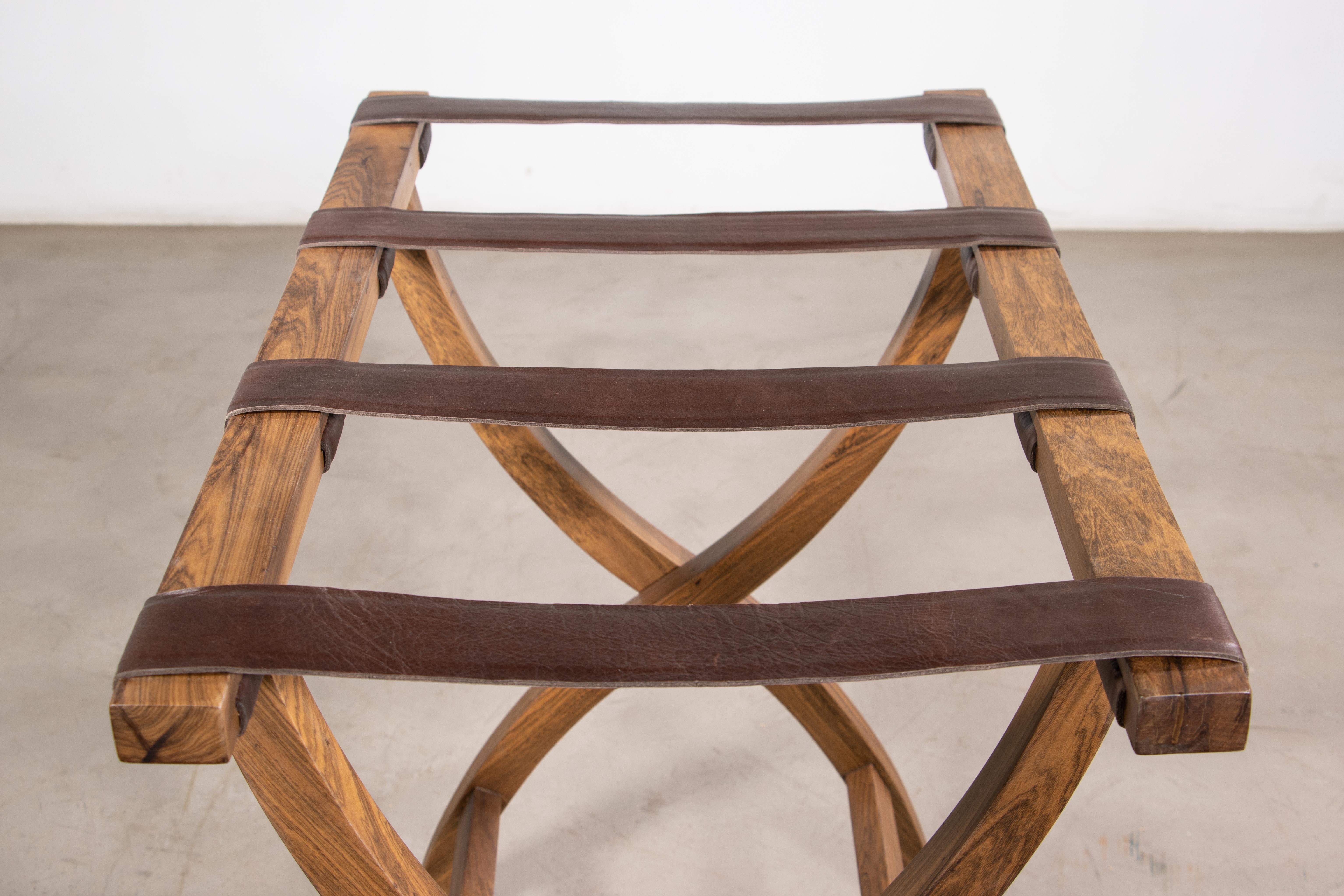 Porte-bagages en bois de rose argentin en cuir fendu par Costantini, Valerio en vente 1