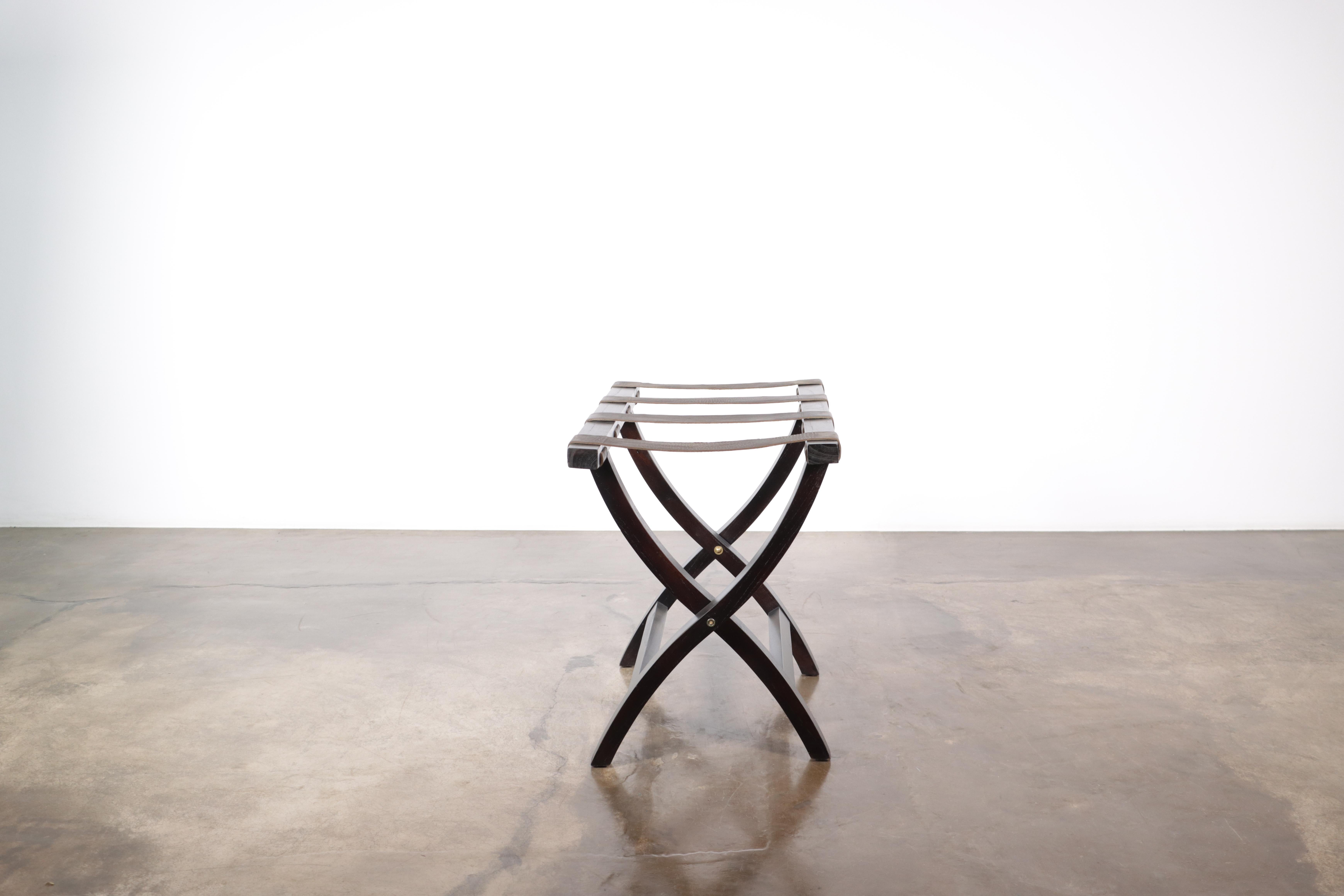 Modern Argentine Rosewood Slung Leather Luggage Rack by Costantini, Valerio (In Stock) For Sale