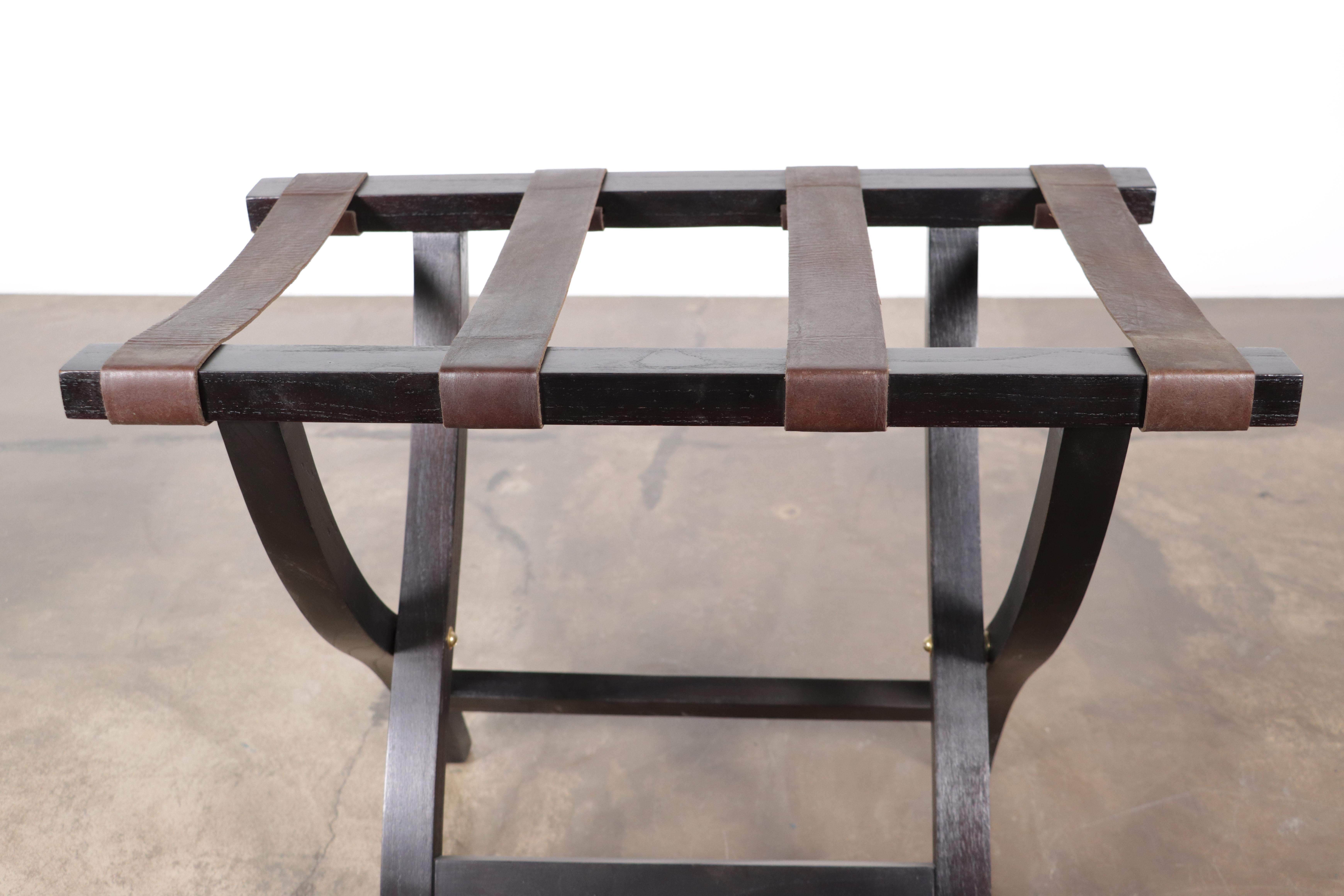 Argentine Rosewood Slung Leather Luggage Rack by Costantini, Valerio (In Stock) In New Condition For Sale In New York, NY