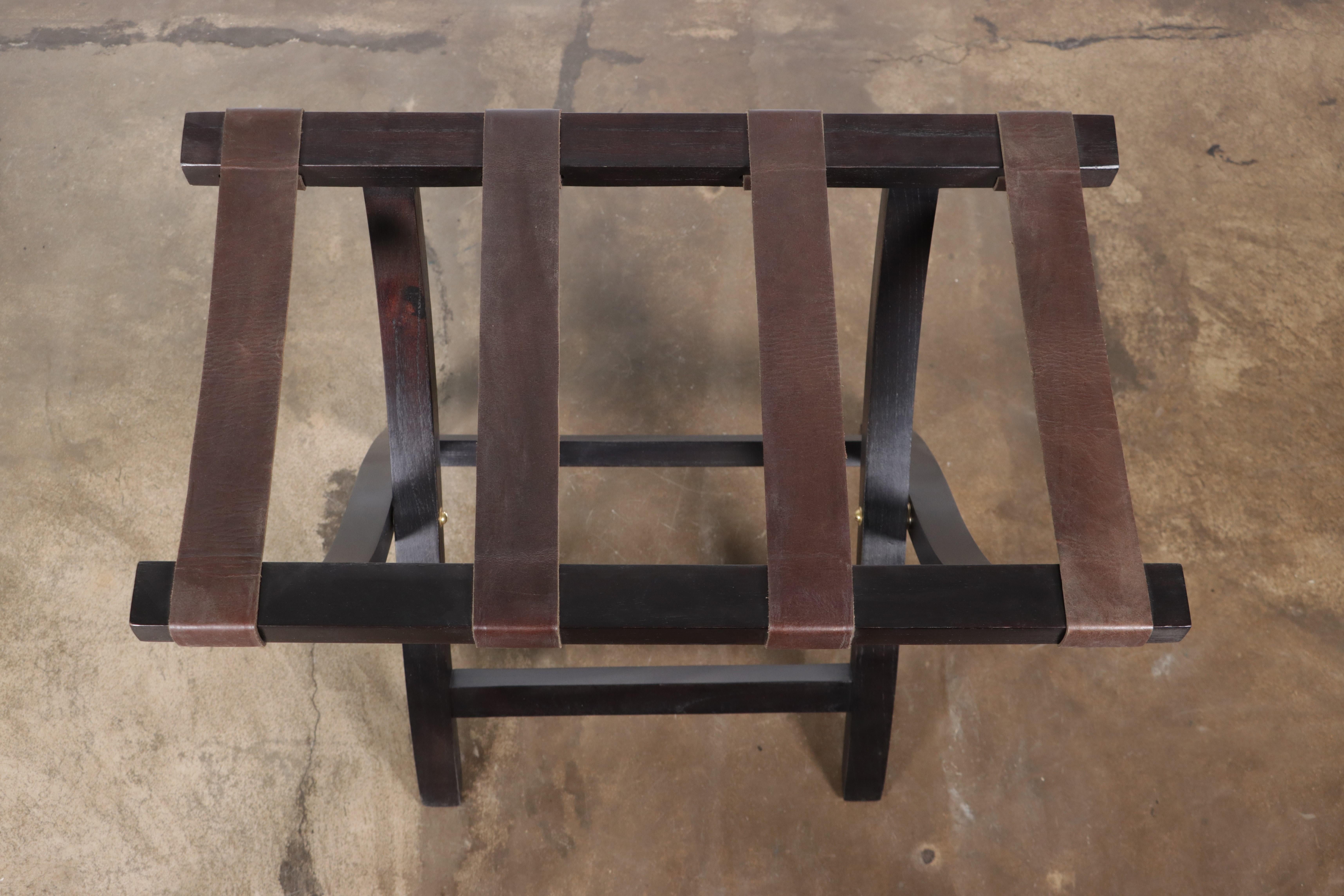 Contemporary Argentine Rosewood Slung Leather Luggage Rack by Costantini, Valerio (In Stock) For Sale
