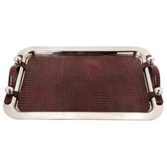 Argentine Silver-Plate and Leather Serving Tray, Plata Lappas, Buenos Aires
