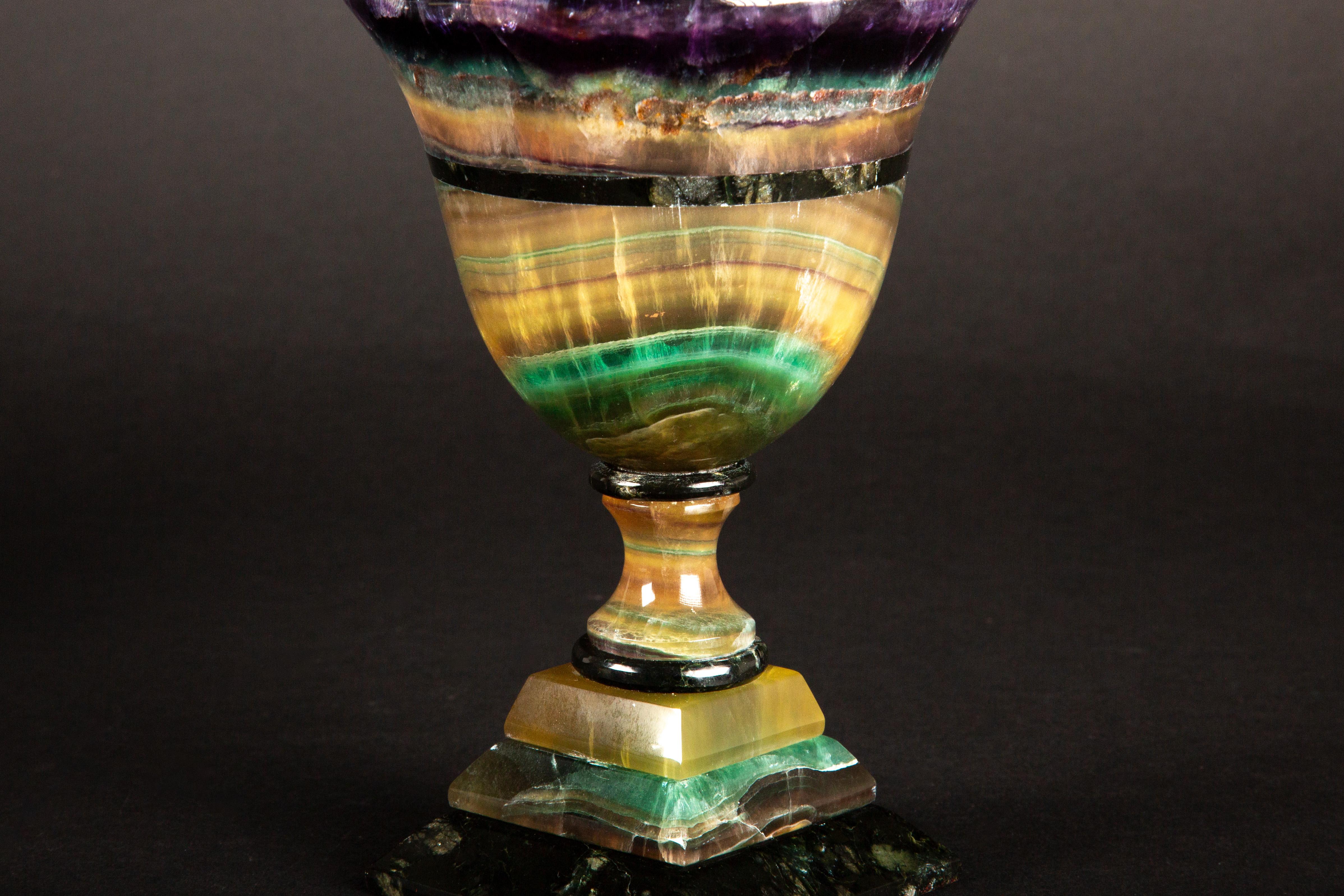 Argentinian Artistry: Hand-Carved Multi-Colored Fluorite Chalice In New Condition For Sale In New York, NY