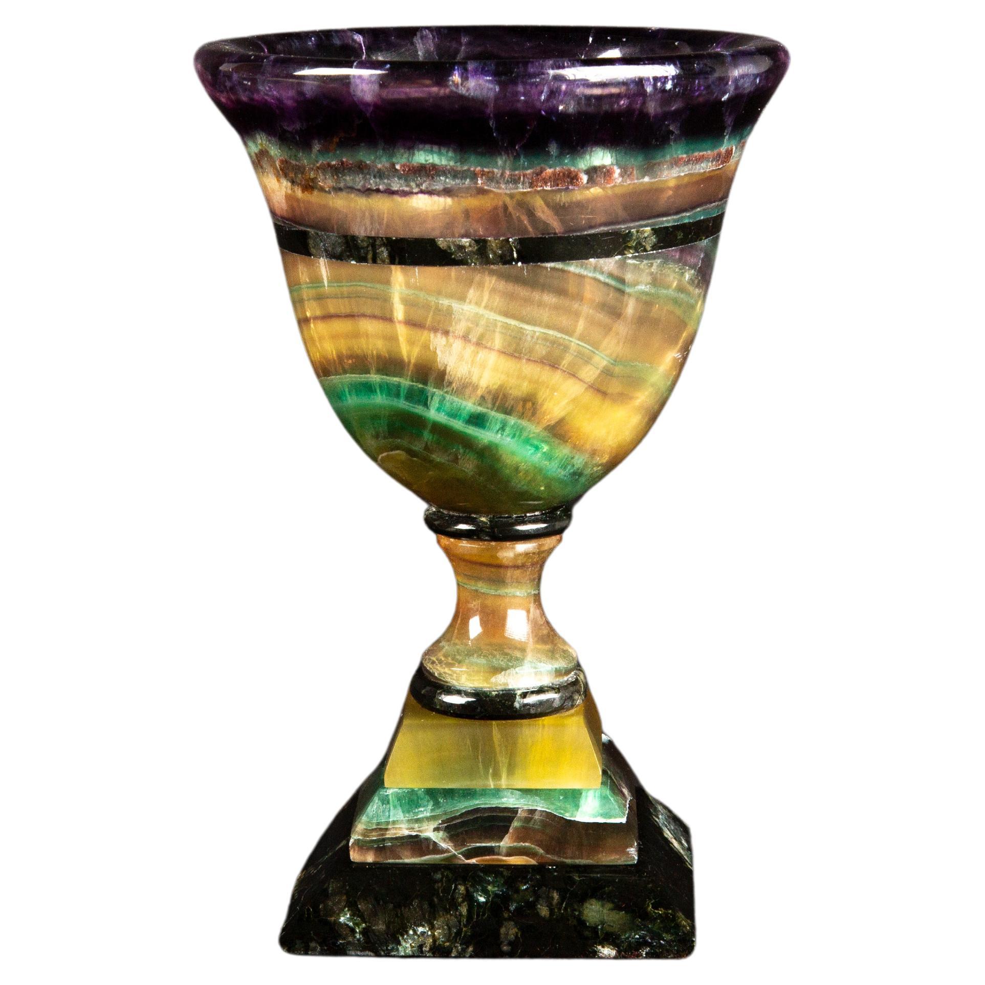 Argentinian Artistry: Hand-Carved Multi-Colored Fluorite Chalice For Sale