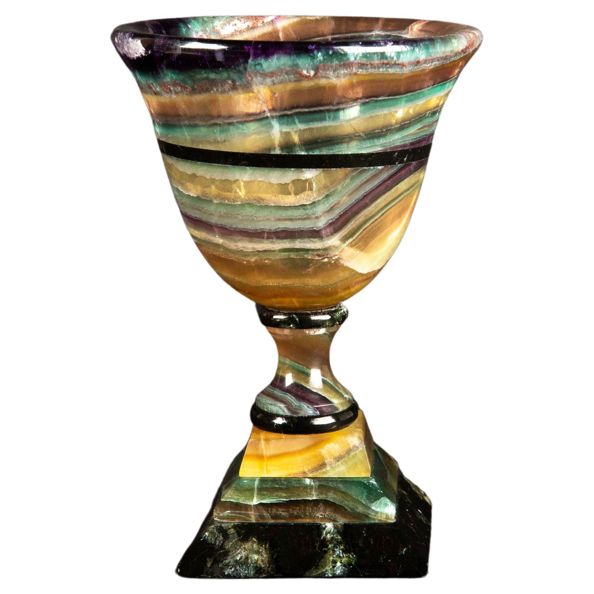 Argentinian Artistry: Hand-Carved Multi-Colored Fluorite Chalice For Sale